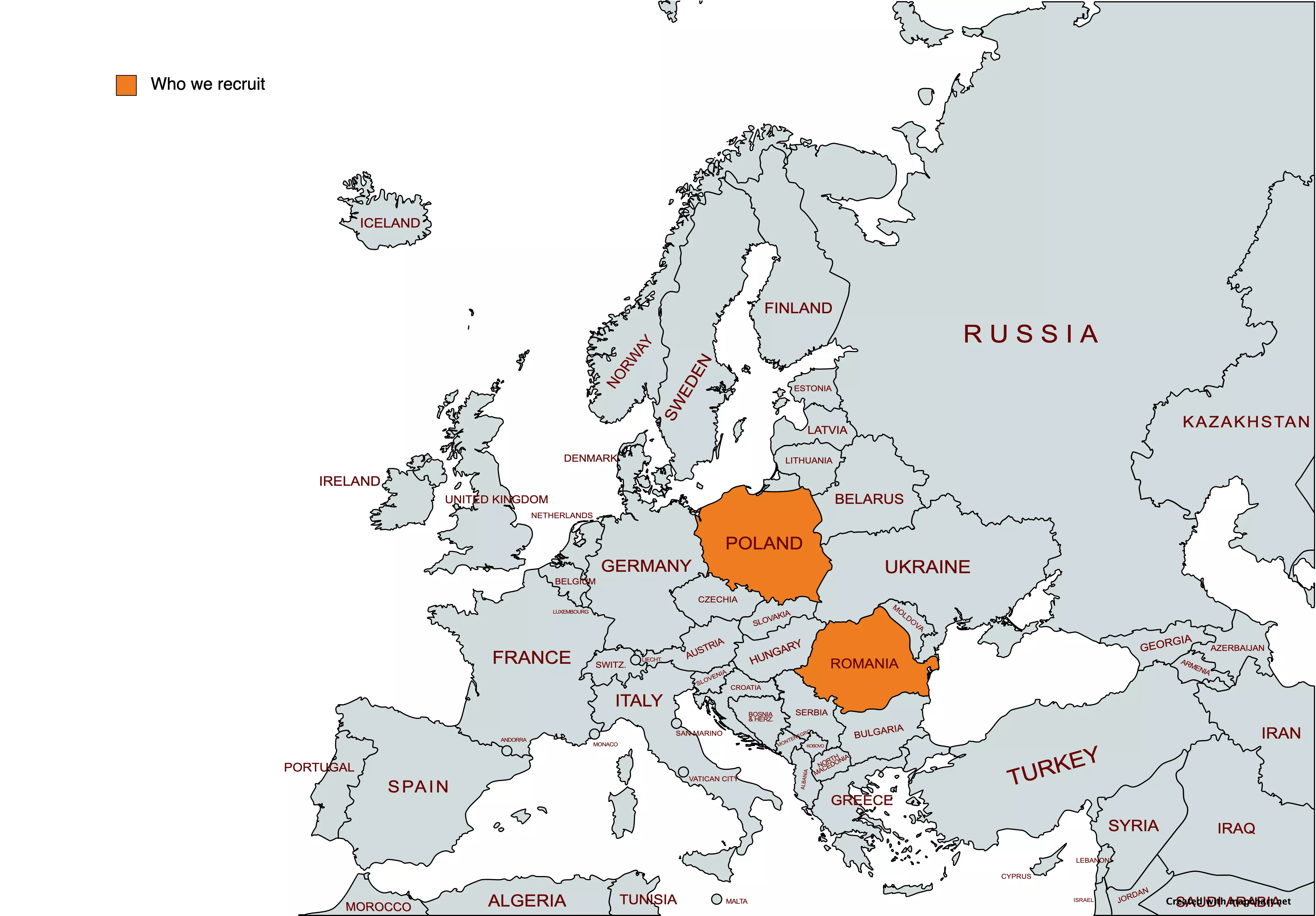 Mapa krajów, w których działa Justeuro